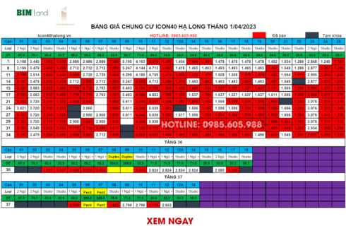 Bảng giá Icon40 Hạ Long ngày 1/04/2023