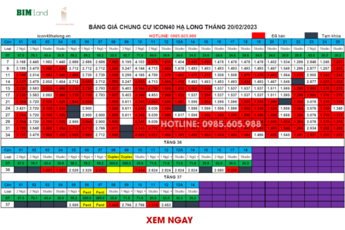 Bảng giá Icon40 Hạ Long ngày 20/02/2023